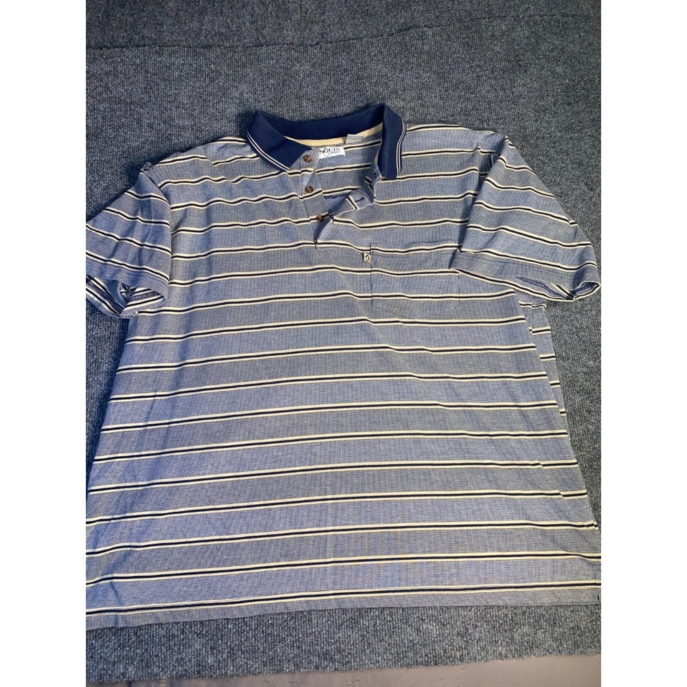 Penguin Sports Polo Shirt Mens 2XL Multi Striped‎ Midweight Pocket Slit Collared